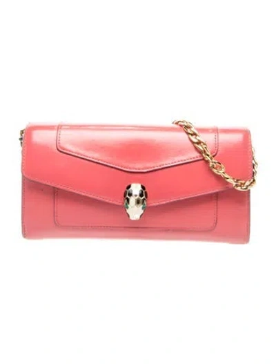 Pre-owned Bvlgari Leather Serpenti Forever Chain Clutch In Pink