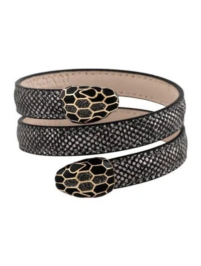 Pre-owned Bvlgari Leather Serpenti Forever Cleopatra Bracelet, 6.75" In Multi