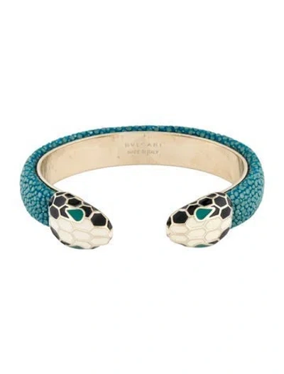 Pre-owned Bvlgari Leather Serpenti Forever Cuff Bracelet, 6" In Multi