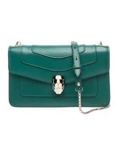 Pre-owned Bvlgari Leather Serpenti Forever East West In Green