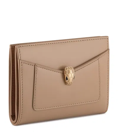Bvlgari Leather Serpenti Forever Folded Card Holder In Sand