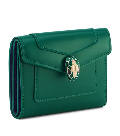 Bvlgari Leather Serpenti Forever Slim Compact Wallet In Green