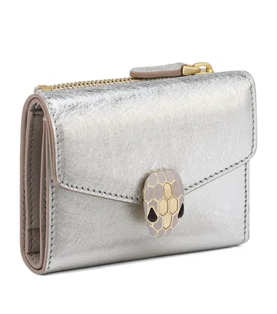 Bvlgari Leather Serpenti Forever Wallet In Silver