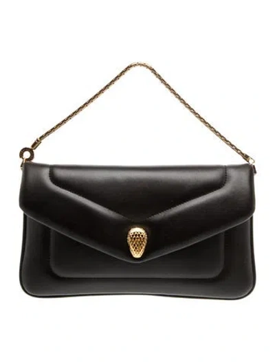 Pre-owned Bvlgari Leather Serpenti Reverse Envelope Pouch In Black