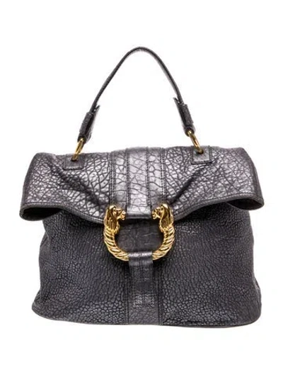 Pre-owned Bvlgari Leather Top Handle Bag In Grey