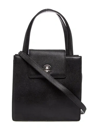 Pre-owned Bvlgari Leather Top Handle Bag Vintage In Black
