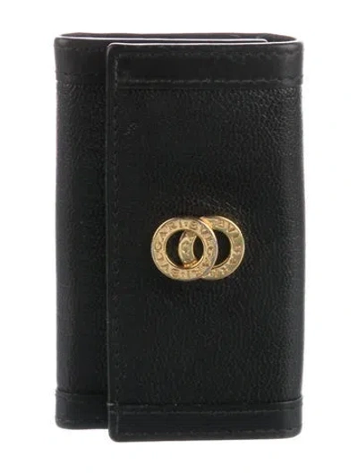 Pre-owned Bvlgari Leather Trifold Wallet In Black
