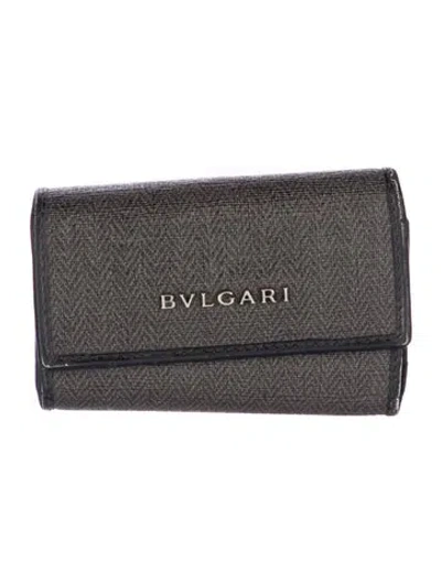 Pre-owned Bvlgari Leather Trifold Wallet In Black