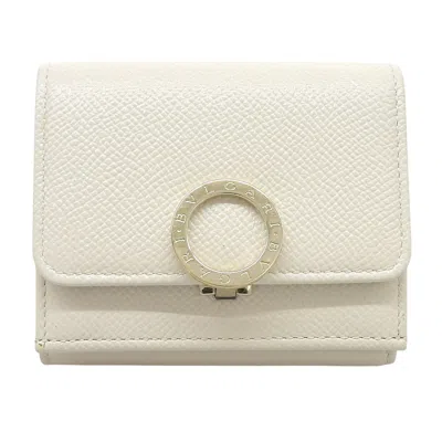 Pre-owned Bvlgari Light Beige Purple Leather Wallet (tri-fold) () In Light Beige, Purple