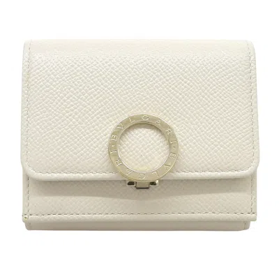 Pre-owned Bvlgari Light Beige Purple Leather Wallet (tri-fold) () In Light Beige, Purple