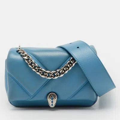 Pre-owned Bvlgari Light Blue Quilted Leather Mini Serpenti Cabochon Shoulder Bag