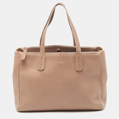 Bvlgari Light Leather Double Zip Tote In Brown