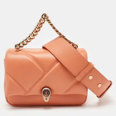 Pre-owned Bvlgari Light Orange Leather Serpenti Cabochon Mini Shoulder Bag