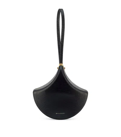 Bvlgari Lizard Leather Ginkgo Clutch Bag In Black