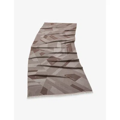 Bvlgari Womens Brown Logo Cashmere Stole Scarf