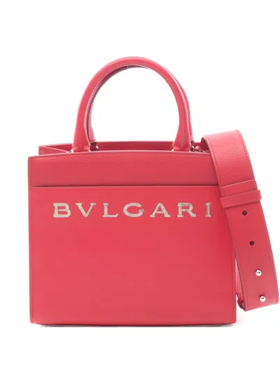 Pre-owned Bvlgari Logo-detail Leather Tote Bag In Red