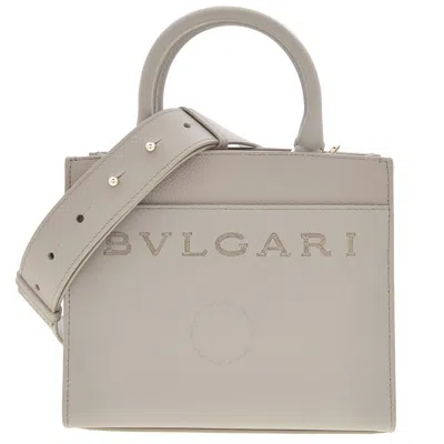 Bvlgari Logo Leather Tote Bag In Gray