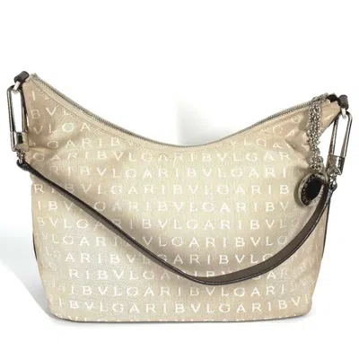 Pre-owned Bvlgari Logomania Beige Leather Canvas Shoulder Bag () In Sand