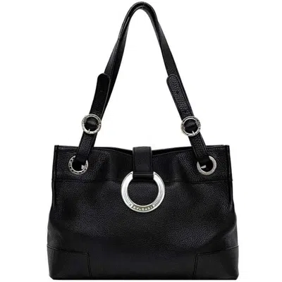Pre-owned Bvlgari Logomania Black Leather Handbag Tote Bag ()