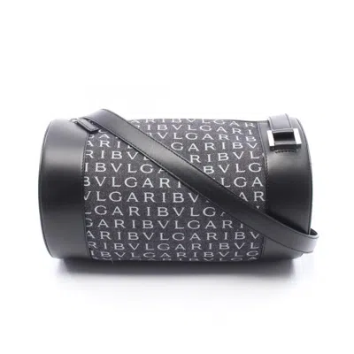 Pre-owned Bvlgari Logomania Black Navy Denim Leather Handbag Shoulder Bag () In Black, Navy