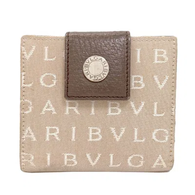 Pre-owned Bvlgari Logomania Brown Canvas Leather Wallet (bi-fold) ()
