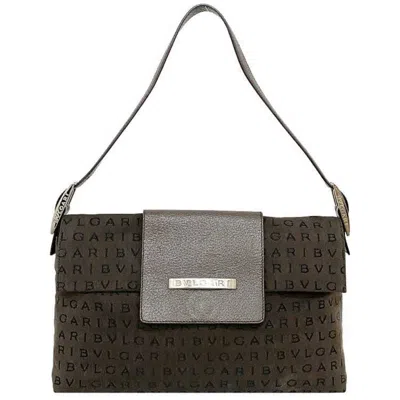 Pre-owned Bvlgari Logomania Brown White Canvas Handbag Shoulder Bag () In Brown, White