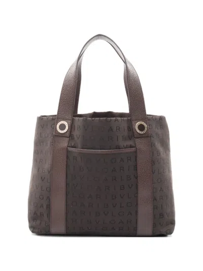Pre-owned Bvlgari Logomania Canvas Tote Bag In Brown