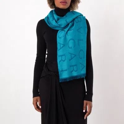 Bvlgari Logomania Fade Cashmere And Silk Stole In Blue