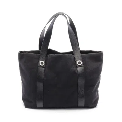 Bvlgari Logomania Handbag Tote Bag Canvas Leather In Black