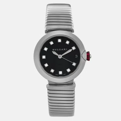Pre-owned Bvlgari Lvcea Lu 33 S Diamonds Date Stainless Steel Date Women Watch 33 Mm In Black