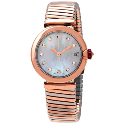 Bvlgari Lvcea Tubogas Mother Of Pearl Diamond Dial Ladies Watch 102954 In Pink