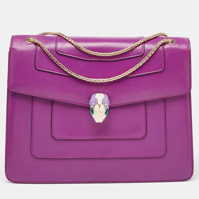 Pre-owned Bvlgari Magenta Pink Leather Large Serpenti Forever Shoulder Bag