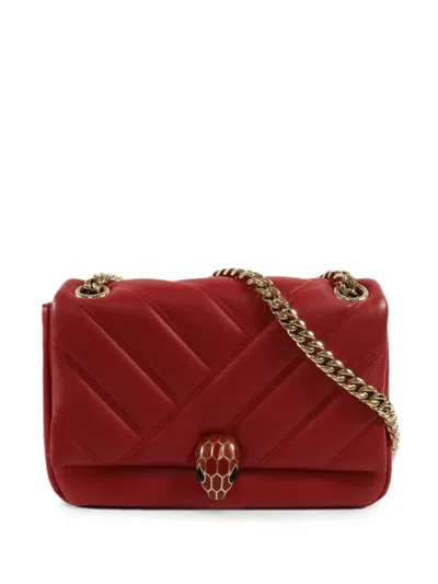 Pre-owned Bvlgari Medium Serpenti Cabochon Shoulder Bag In Red