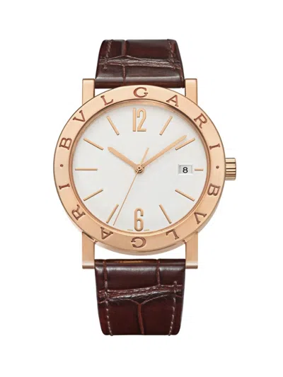 Bvlgari Men's   18k Rose Gold & Alligator Leather Strap Watch/38mm In Brown
