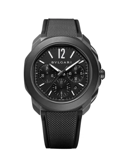 Bvlgari Men's Octo Roma Black Stainless Steel, Rubber & Alligator Leather Chronograph Watch/42mm In Red