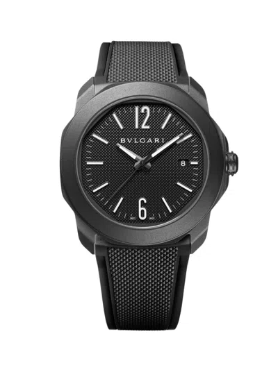 Bvlgari Men's Octo Roma Black Stainless Steel, Rubber & Alligator Leather Strap Watch/41mm
