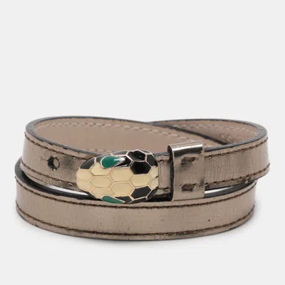 Pre-owned Bvlgari Metallic Leather Serpenti Forever Wrap Bracelet