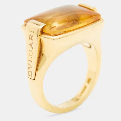 Pre-owned Bvlgari Metropolis Citrine 18k Yellow Gold Ring Size 52