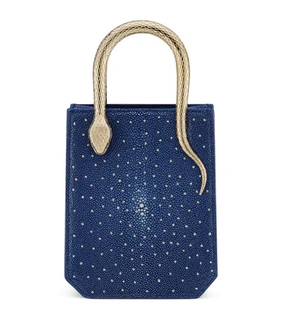 Bvlgari Mini Galuchat Leather Serpentine Tote Bag In Blue