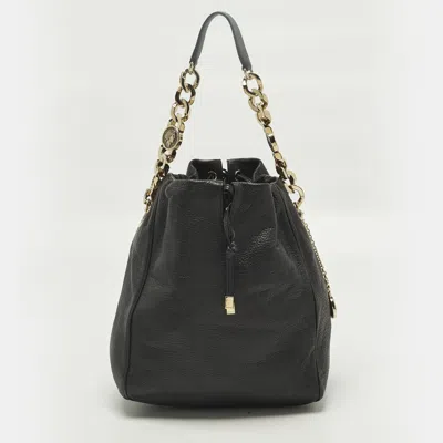Pre-owned Bvlgari Monete Black Leather Drawstring Bucket Bag