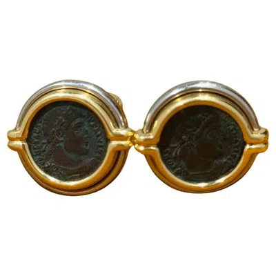 Pre-owned Bvlgari Monete Vintage Coin Earrings In 18k Yellow & White Gold, Italy, 1970s–19