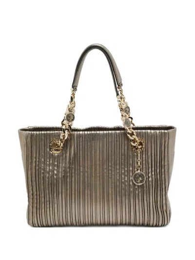 Pre-owned Bvlgari Monte Plisse Leather Tote Bag In Gray