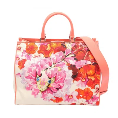 Pre-owned Bvlgari Multi-color Red Color White Canvas Leather Tote Bag ()