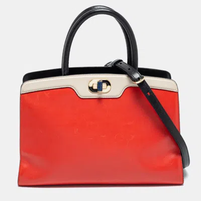 Bvlgari Multicolor Leather Isabella Rossellini Tote In Red