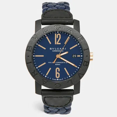 Pre-owned Bvlgari Navy Blue Carbongold Leather Via Dei Condotti 10 Roma Bb40cl Women's Wristwatch 40 Mm