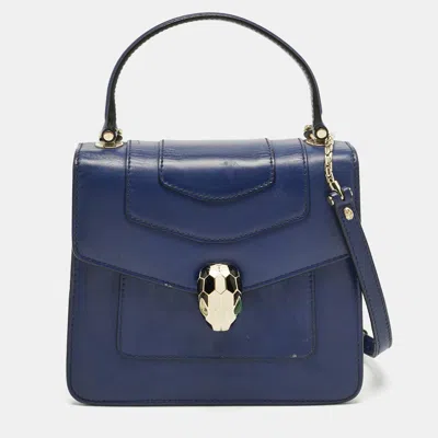 Pre-owned Bvlgari Navy Blue Leather Serpenti Forever Top Handle Bag