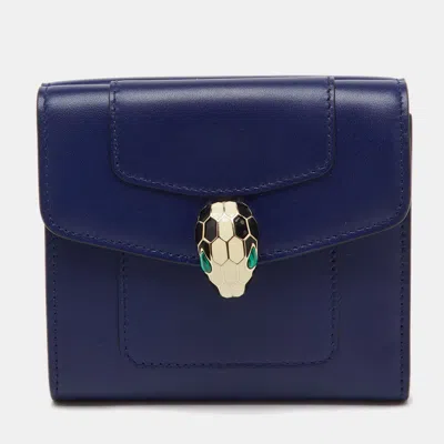 Pre-owned Bvlgari Navy Blue Leather Serpenti Forever Trifold Wallet