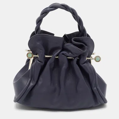 Pre-owned Bvlgari Navy Blue Leather Small Gaby Bag