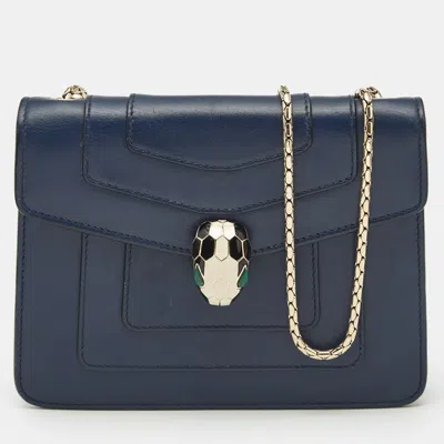 Pre-owned Bvlgari Navy Blue Leather Small Serpenti Forever Crossbody Bag