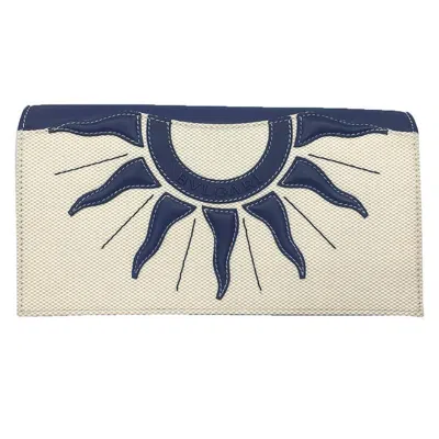 Pre-owned Bvlgari Navy Leather Canvas Long Wallet (bi-fold) () In Blue
